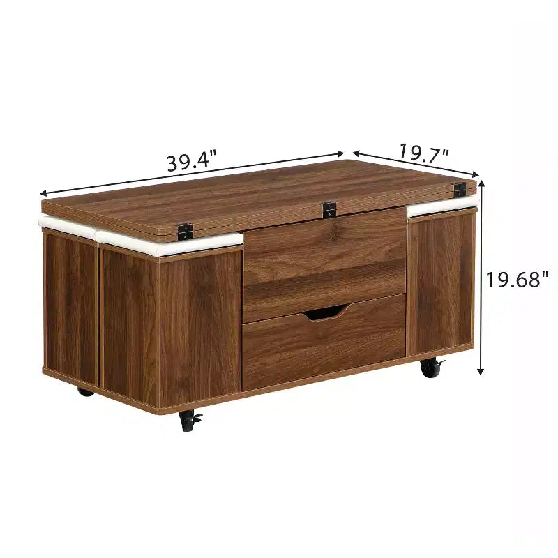 Christopher Knight Home Olia, table basse relevable multifonctionnelle moderne avec rangement dissimulé, 4 tabourets et roulettes verrouillables