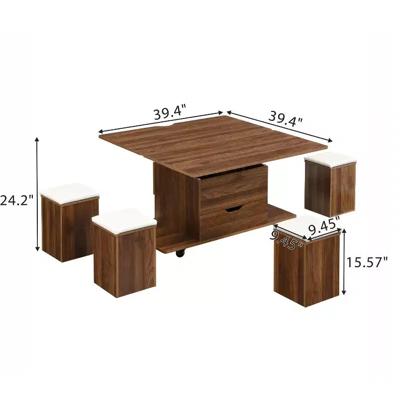 Christopher Knight Home Olia, table basse relevable multifonctionnelle moderne avec rangement dissimulé, 4 tabourets et roulettes verrouillables