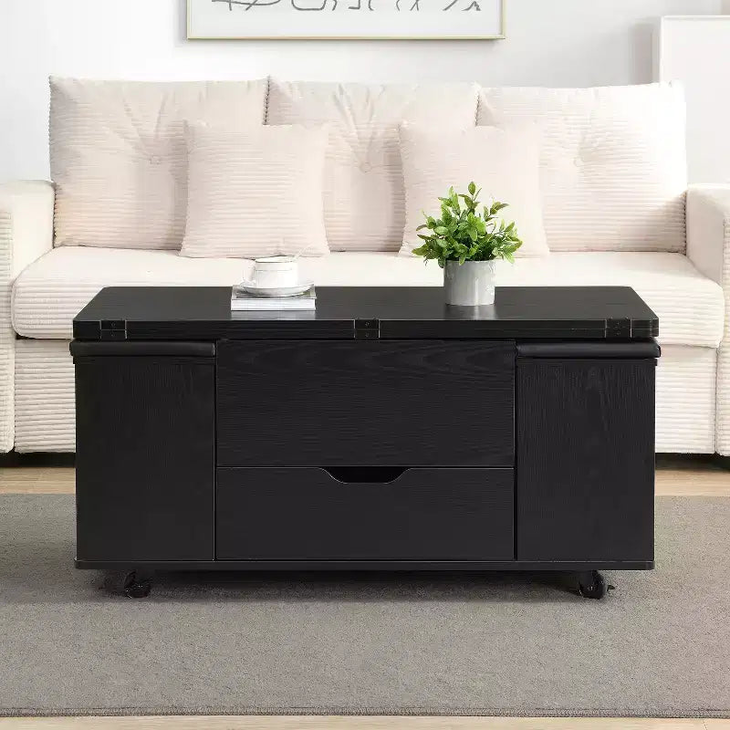 Christopher Knight Home Olia Modern Multi-Functional Lift-Top Coffee Table with Hidden Storage, 4 Stools and Lockable Wheels