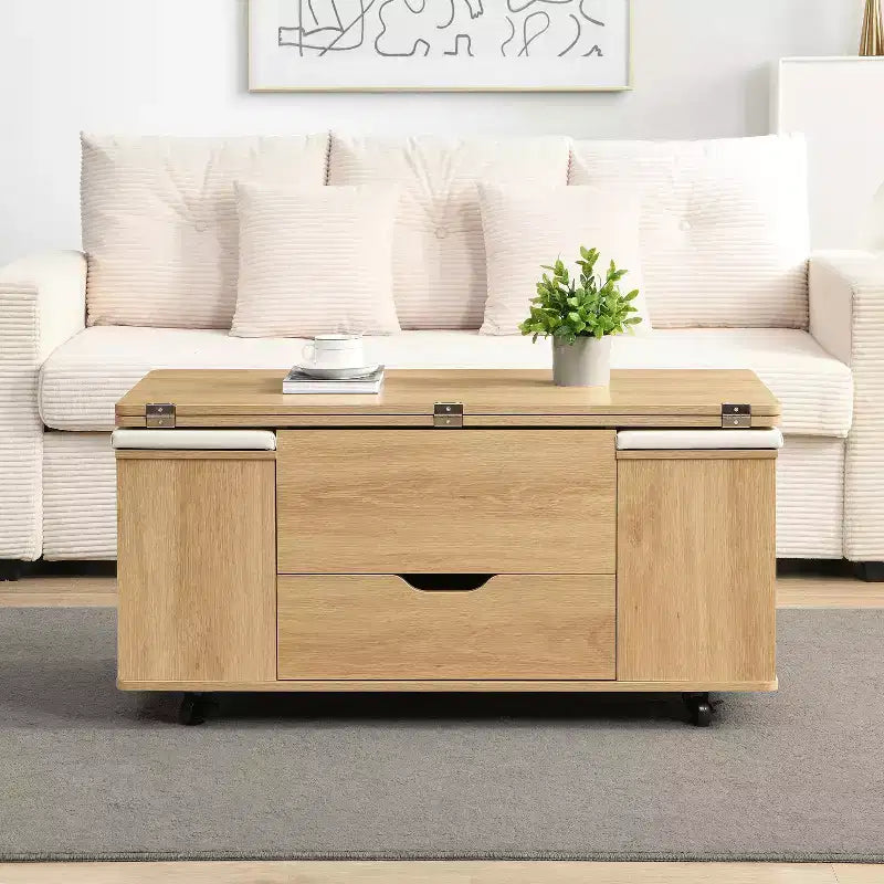 Christopher Knight Home Olia, table basse relevable multifonctionnelle moderne avec rangement dissimulé, 4 tabourets et roulettes verrouillables