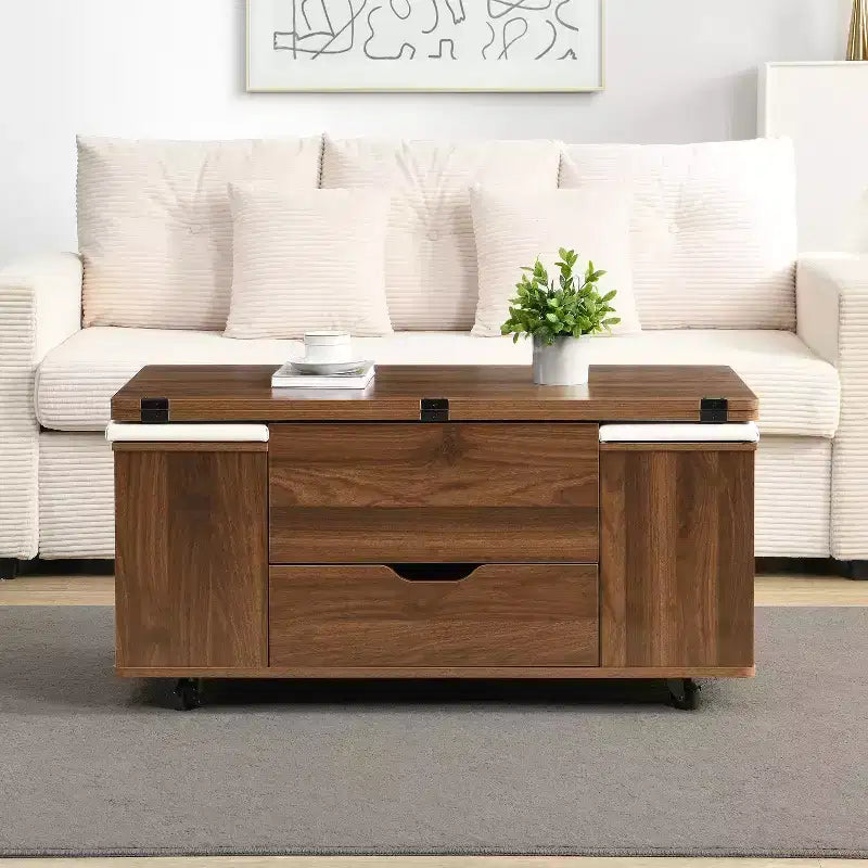 Christopher Knight Home Olia, table basse relevable multifonctionnelle moderne avec rangement dissimulé, 4 tabourets et roulettes verrouillables