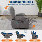 Fauteuils inclinables pivotants à 360° avec massage par vibration et chauffage, fauteuil inclinable rembourré avec accoudoir de rangement