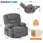 Fauteuils inclinables pivotants à 360° avec massage par vibration et chauffage, fauteuil inclinable rembourré avec accoudoir de rangement