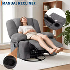 Fauteuils inclinables pivotants à 360° avec massage par vibration et chauffage, fauteuil inclinable rembourré avec accoudoir de rangement