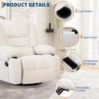 Fauteuils inclinables pivotants à 360° avec massage par vibration et chauffage, fauteuil inclinable rembourré avec accoudoir de rangement