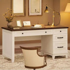 Bureau de direction de 53,5 pouces avec 4 tiroirs, bureau de télétravail de style rustique avec classeur, bureau d'ordinateur en bois pour l'étude, table de conférence