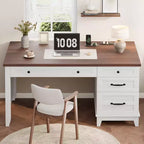 Bureau de direction de 53,5 pouces avec 4 tiroirs, bureau de télétravail de style rustique avec classeur, bureau d'ordinateur en bois pour l'étude, table de conférence