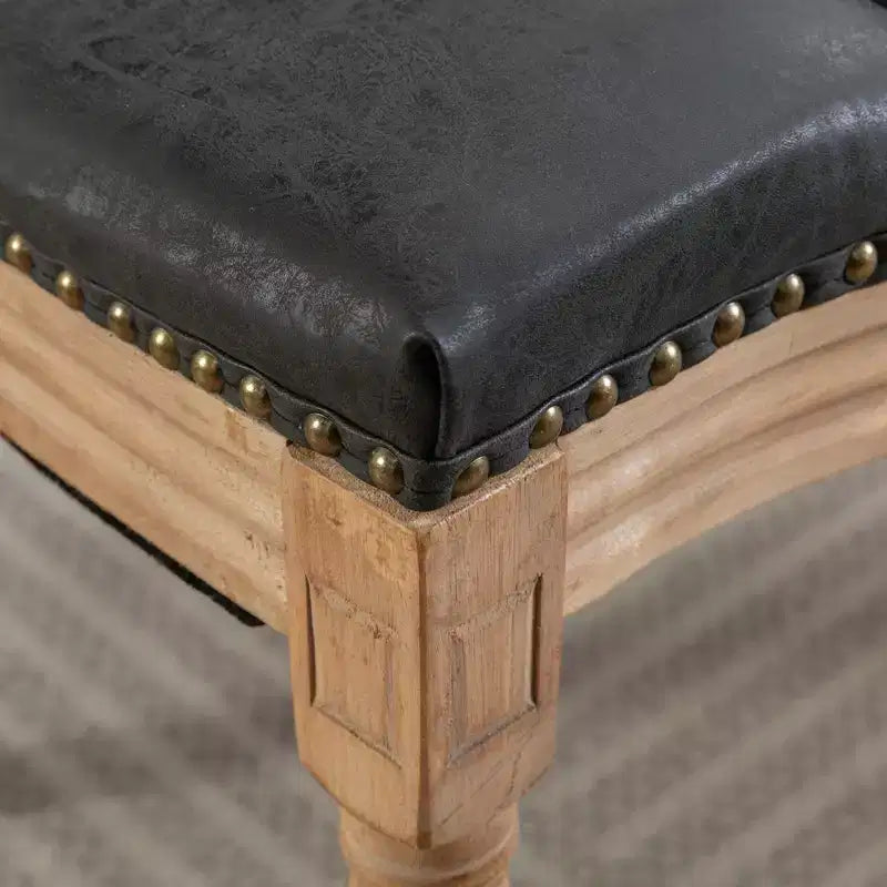 2 chaises de salle à manger en bois massif de style français, cadre noir, cuir artificiel PU, clous décoratifs et pieds en bois