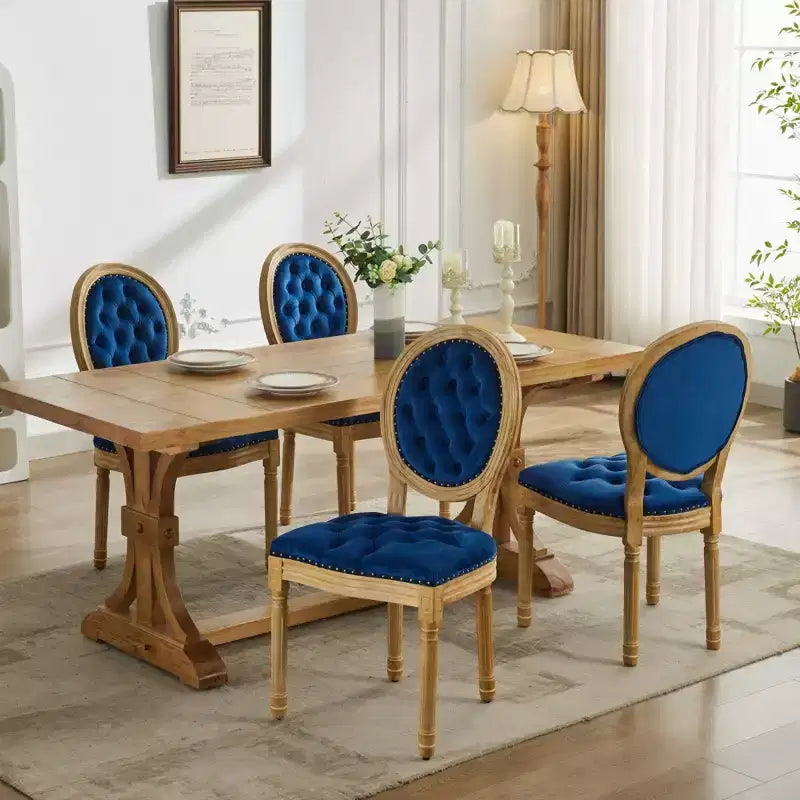 2 chaises de salle à manger en bois massif de style français, cadre noir, cuir artificiel PU, clous décoratifs et pieds en bois