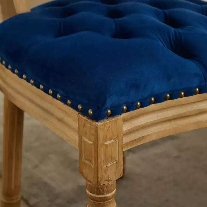 2 chaises de salle à manger en bois massif de style français, cadre noir, cuir artificiel PU, clous décoratifs et pieds en bois