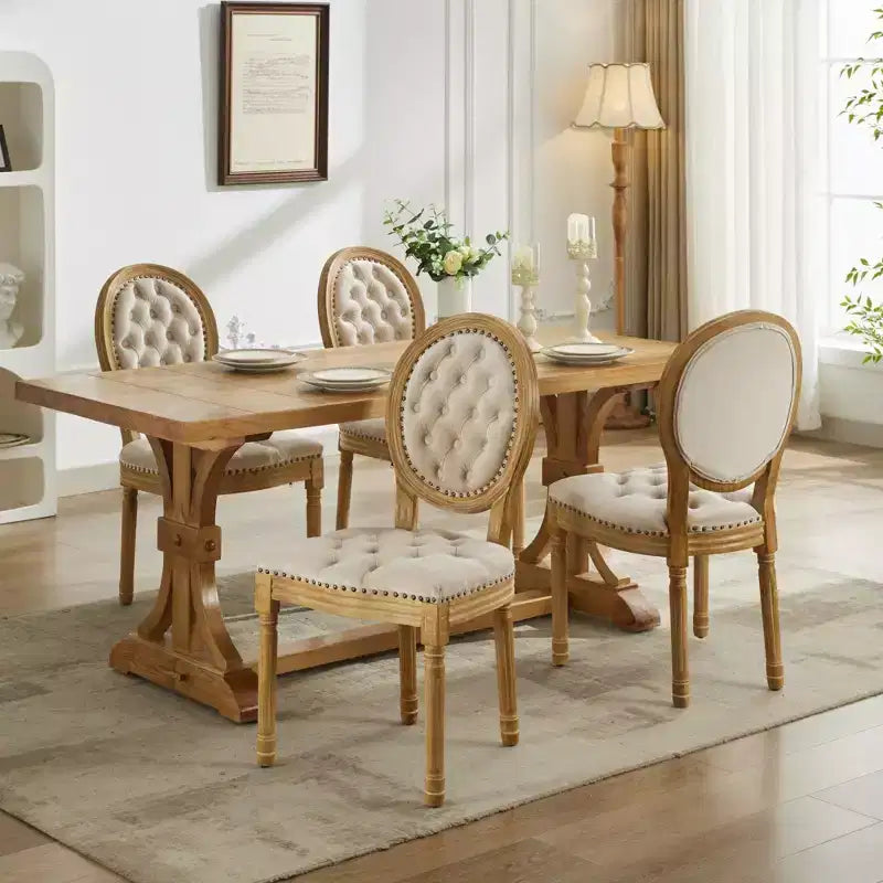 2 chaises de salle à manger en bois massif de style français, cadre noir, cuir artificiel PU, clous décoratifs et pieds en bois