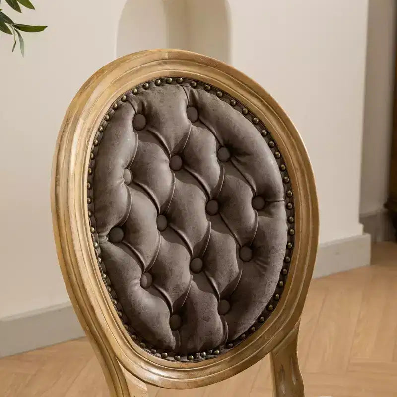 2 chaises de salle à manger en bois massif de style français, cadre noir, cuir artificiel PU, clous décoratifs et pieds en bois