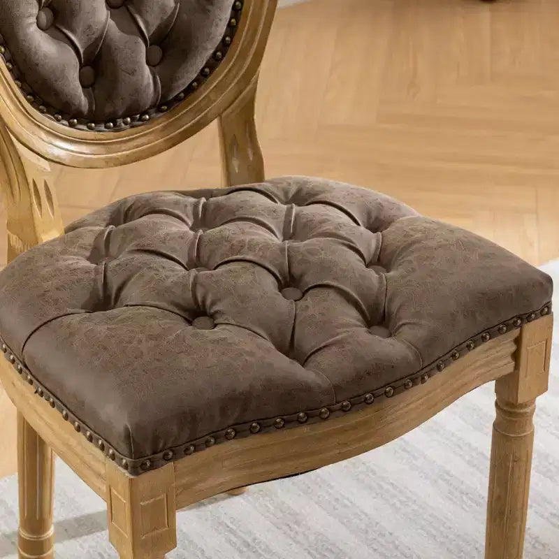 2 chaises de salle à manger en bois massif de style français, cadre noir, cuir artificiel PU, clous décoratifs et pieds en bois