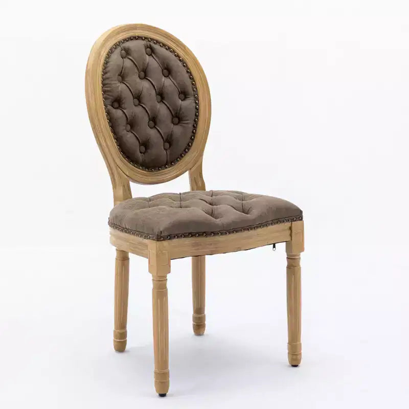 2 chaises de salle à manger en bois massif de style français, cadre noir, cuir artificiel PU, clous décoratifs et pieds en bois