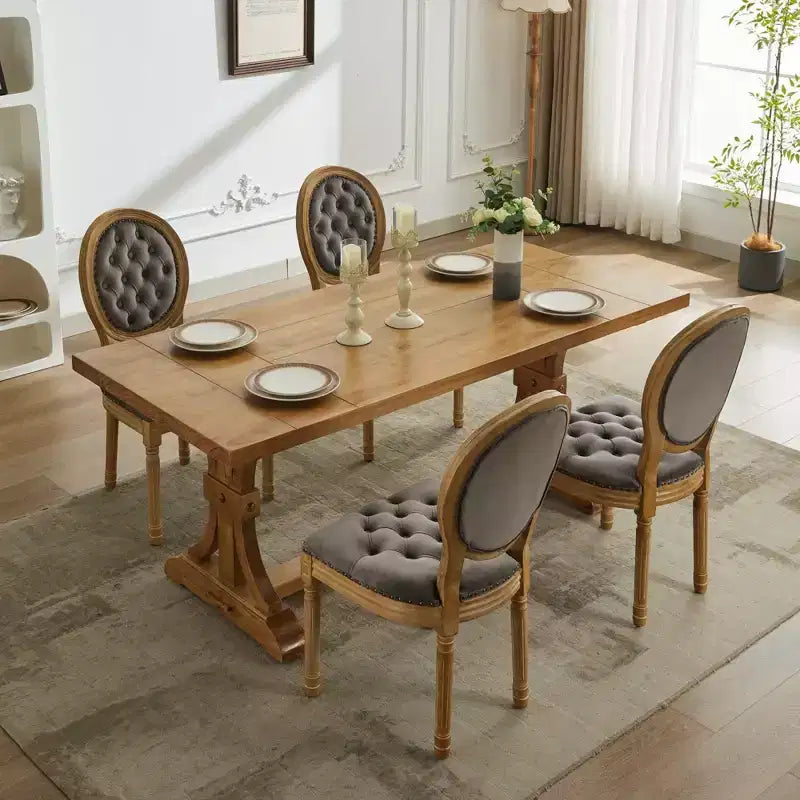 2 chaises de salle à manger en bois massif de style français, cadre noir, cuir artificiel PU, clous décoratifs et pieds en bois