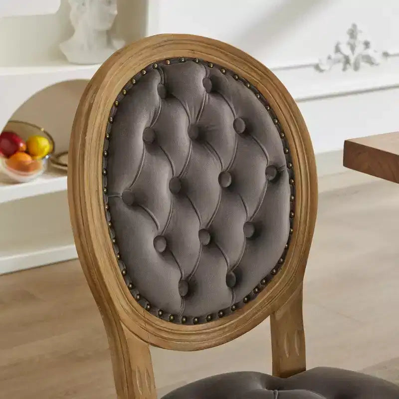 2 chaises de salle à manger en bois massif de style français, cadre noir, cuir artificiel PU, clous décoratifs et pieds en bois
