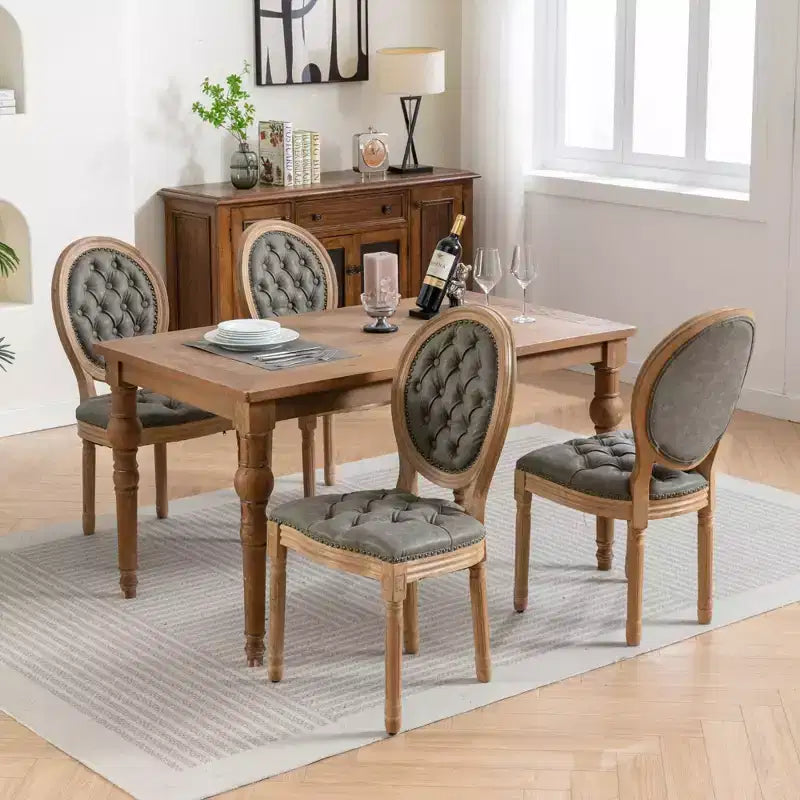 2 chaises de salle à manger en bois massif de style français, cadre noir, cuir artificiel PU, clous décoratifs et pieds en bois