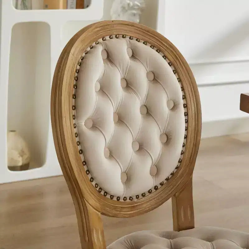 2 chaises de salle à manger en bois massif de style français, cadre noir, cuir artificiel PU, clous décoratifs et pieds en bois