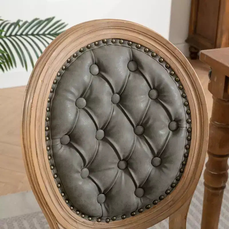 2 chaises de salle à manger en bois massif de style français, cadre noir, cuir artificiel PU, clous décoratifs et pieds en bois