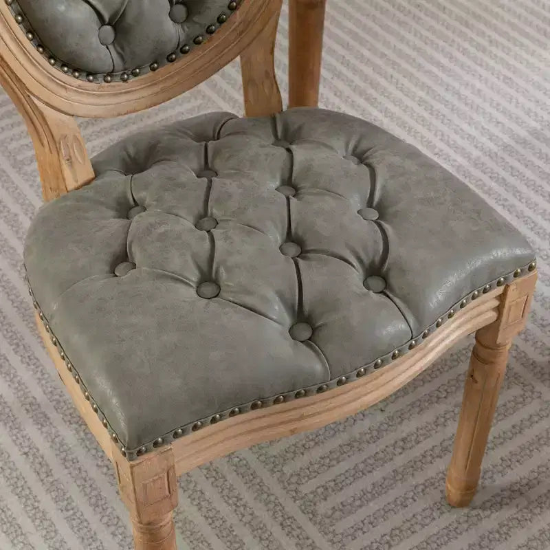 2 chaises de salle à manger en bois massif de style français, cadre noir, cuir artificiel PU, clous décoratifs et pieds en bois