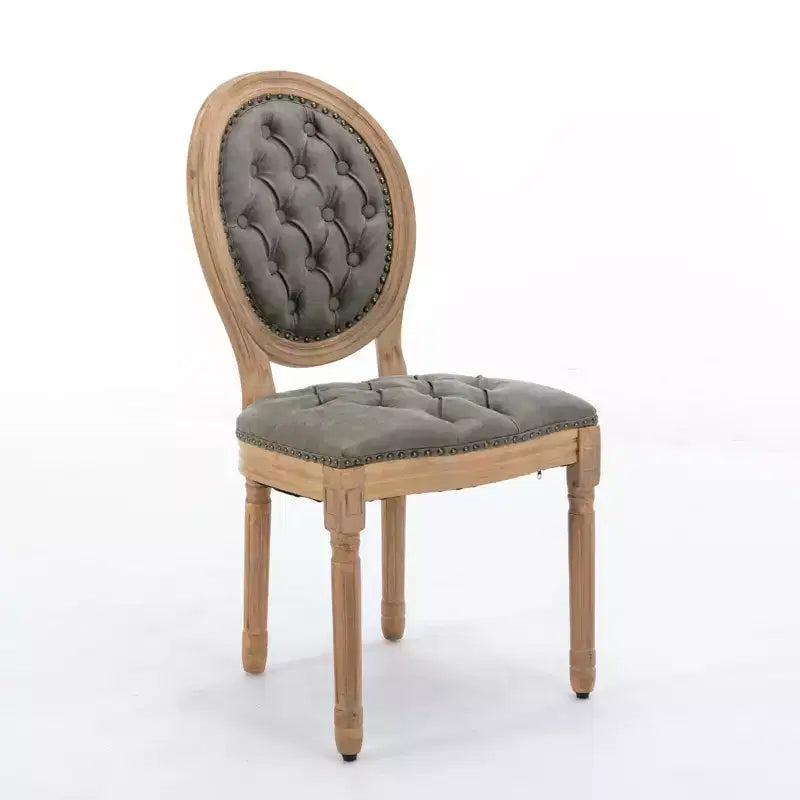 2 chaises de salle à manger en bois massif de style français, cadre noir, cuir artificiel PU, clous décoratifs et pieds en bois