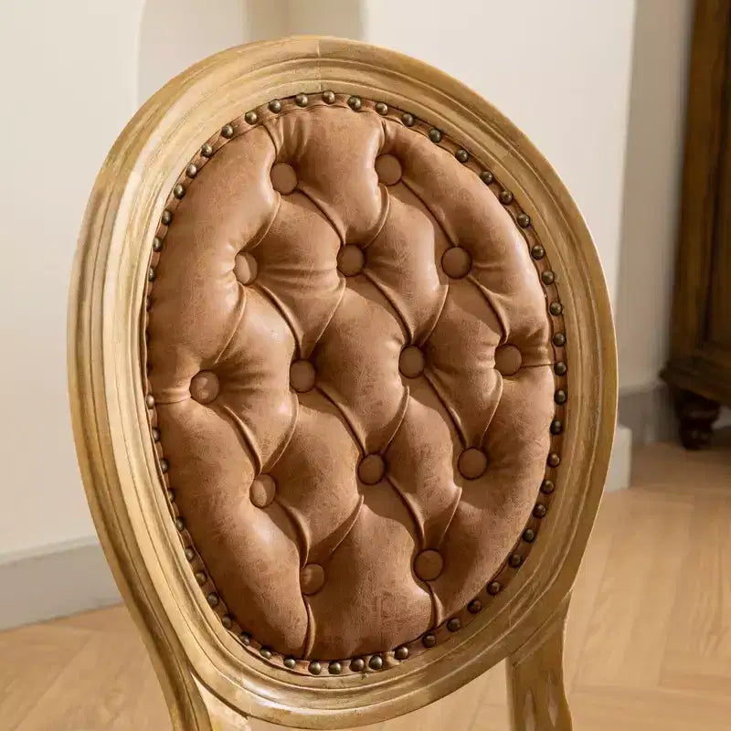 2 chaises de salle à manger en bois massif de style français, cadre noir, cuir artificiel PU, clous décoratifs et pieds en bois