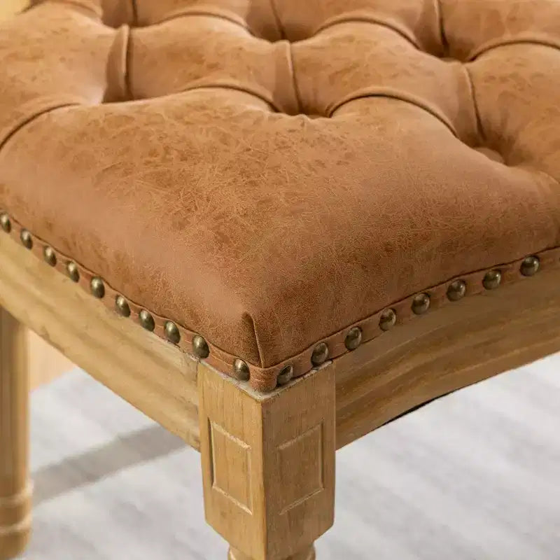 2 chaises de salle à manger en bois massif de style français, cadre noir, cuir artificiel PU, clous décoratifs et pieds en bois