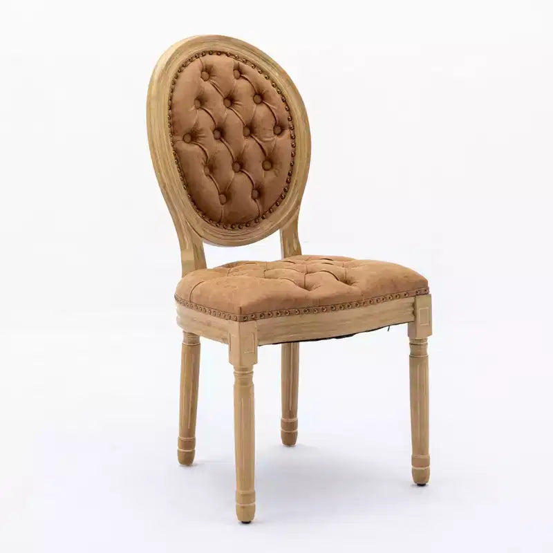 2 chaises de salle à manger en bois massif de style français, cadre noir, cuir artificiel PU, clous décoratifs et pieds en bois