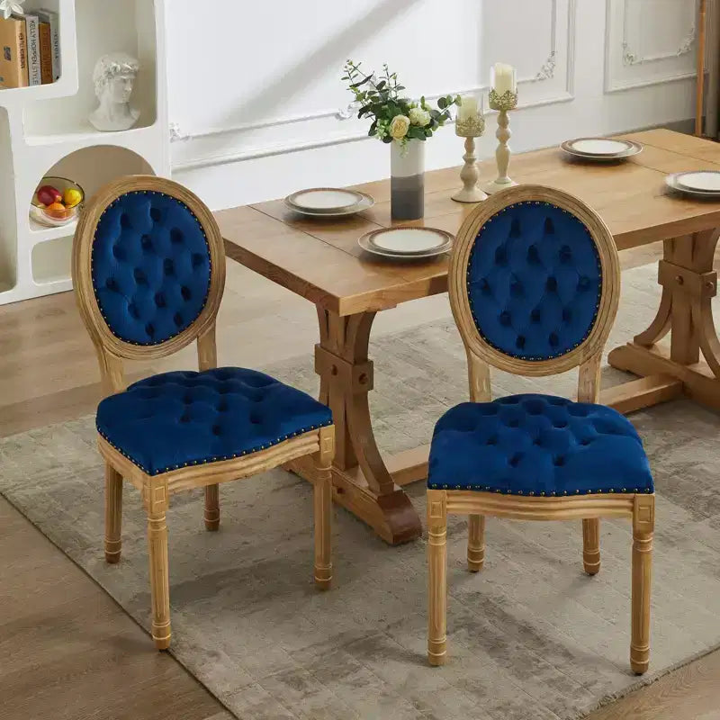 2 chaises de salle à manger en bois massif de style français, cadre noir, cuir artificiel PU, clous décoratifs et pieds en bois