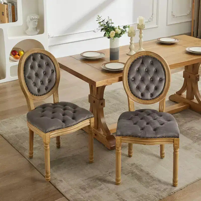 2 chaises de salle à manger en bois massif de style français, cadre noir, cuir artificiel PU, clous décoratifs et pieds en bois