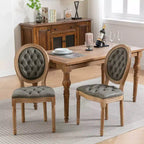 2 chaises de salle à manger en bois massif de style français, cadre noir, cuir artificiel PU, clous décoratifs et pieds en bois