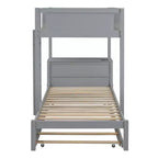 Lit superposé avec lit gigogne et bureau, cadre de lit superposé en bois massif avec tiroirs de rangement et étagères pour chambre d'enfants et d'adultes
