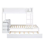 Lit superposé avec lit gigogne et bureau, cadre de lit superposé en bois massif avec tiroirs de rangement et étagères pour chambre d'enfants et d'adultes