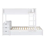 Lit superposé avec lit gigogne et bureau, cadre de lit superposé en bois massif avec tiroirs de rangement et étagères pour chambre d'enfants et d'adultes