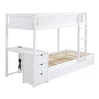 Lit superposé avec lit gigogne et bureau, cadre de lit superposé en bois massif avec tiroirs de rangement et étagères pour chambre d'enfants et d'adultes