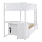 Lit superposé avec lit gigogne et bureau, cadre de lit superposé en bois massif avec tiroirs de rangement et étagères pour chambre d'enfants et d'adultes