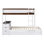 Lit superposé avec lit gigogne et bureau, cadre de lit superposé en bois massif avec tiroirs de rangement et étagères pour chambre d'enfants et d'adultes