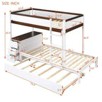 Lit superposé avec lit gigogne et bureau, cadre de lit superposé en bois massif avec tiroirs de rangement et étagères pour chambre d'enfants et d'adultes