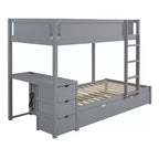 Lit superposé avec lit gigogne et bureau, cadre de lit superposé en bois massif avec tiroirs de rangement et étagères pour chambre d'enfants et d'adultes