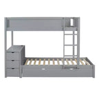 Lit superposé avec lit gigogne et bureau, cadre de lit superposé en bois massif avec tiroirs de rangement et étagères pour chambre d'enfants et d'adultes