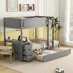 Bunk Bed with Trundle and Desk, Solid Wood Bunk Bed Frame with Storage Drawers and shelves for Kids Adults Bedroom