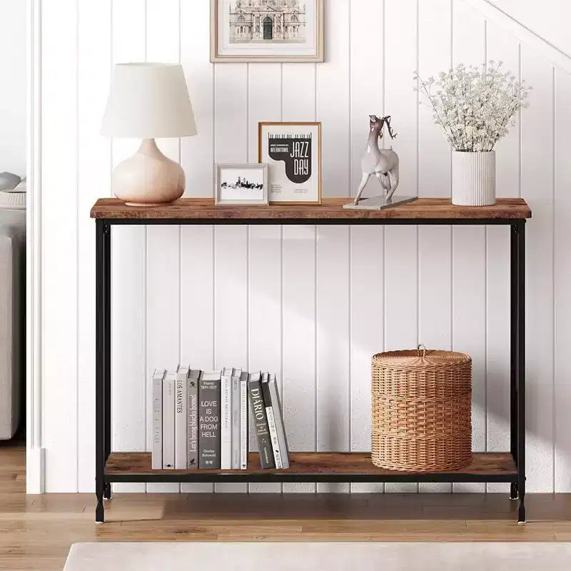 Coolmee Table console étroite de 105,4 cm, Table d'entrée avec étagère en bois et cadre en métal, Table de canapé, Table derrière le canapé pour salon, hall d'entrée