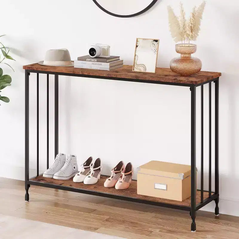 Coolmee Table console étroite de 105,4 cm, Table d'entrée avec étagère en bois et cadre en métal, Table de canapé, Table derrière le canapé pour salon, hall d'entrée