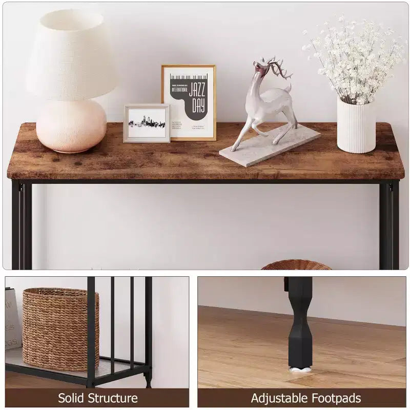 Coolmee Table console étroite de 105,4 cm, Table d'entrée avec étagère en bois et cadre en métal, Table de canapé, Table derrière le canapé pour salon, hall d'entrée