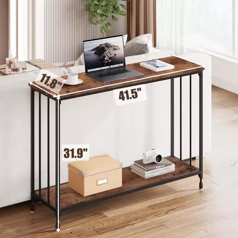 Coolmee Table console étroite de 105,4 cm, Table d'entrée avec étagère en bois et cadre en métal, Table de canapé, Table derrière le canapé pour salon, hall d'entrée