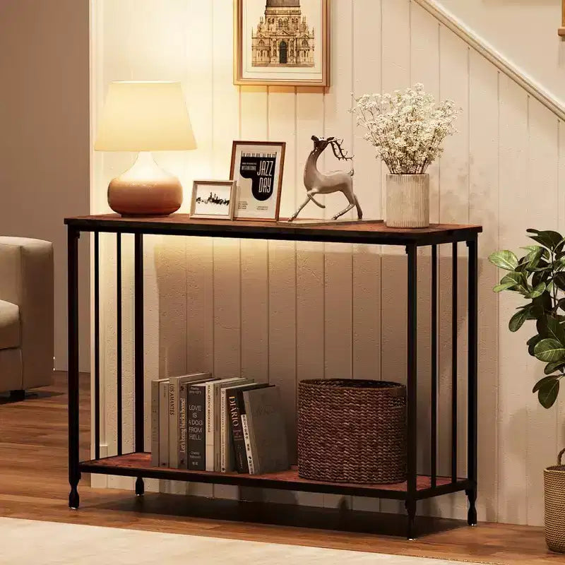 Coolmee Table console étroite de 105,4 cm, Table d'entrée avec étagère en bois et cadre en métal, Table de canapé, Table derrière le canapé pour salon, hall d'entrée