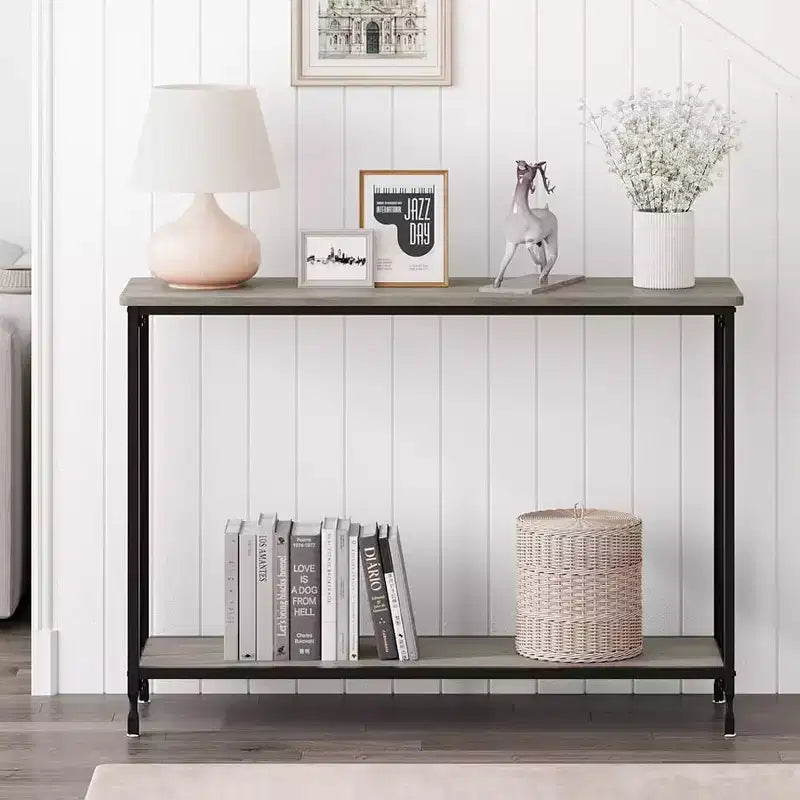 Coolmee Table console étroite de 105,4 cm, Table d'entrée avec étagère en bois et cadre en métal, Table de canapé, Table derrière le canapé pour salon, hall d'entrée
