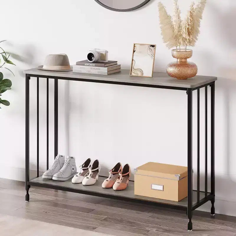 Coolmee Table console étroite de 105,4 cm, Table d'entrée avec étagère en bois et cadre en métal, Table de canapé, Table derrière le canapé pour salon, hall d'entrée