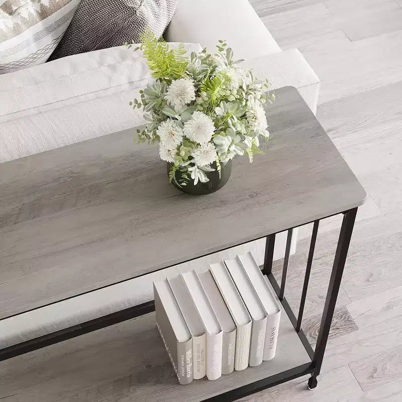 Coolmee Table console étroite de 105,4 cm, Table d'entrée avec étagère en bois et cadre en métal, Table de canapé, Table derrière le canapé pour salon, hall d'entrée