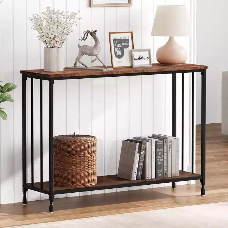 Coolmee Table console étroite de 105,4 cm, Table d'entrée avec étagère en bois et cadre en métal, Table de canapé, Table derrière le canapé pour salon, hall d'entrée